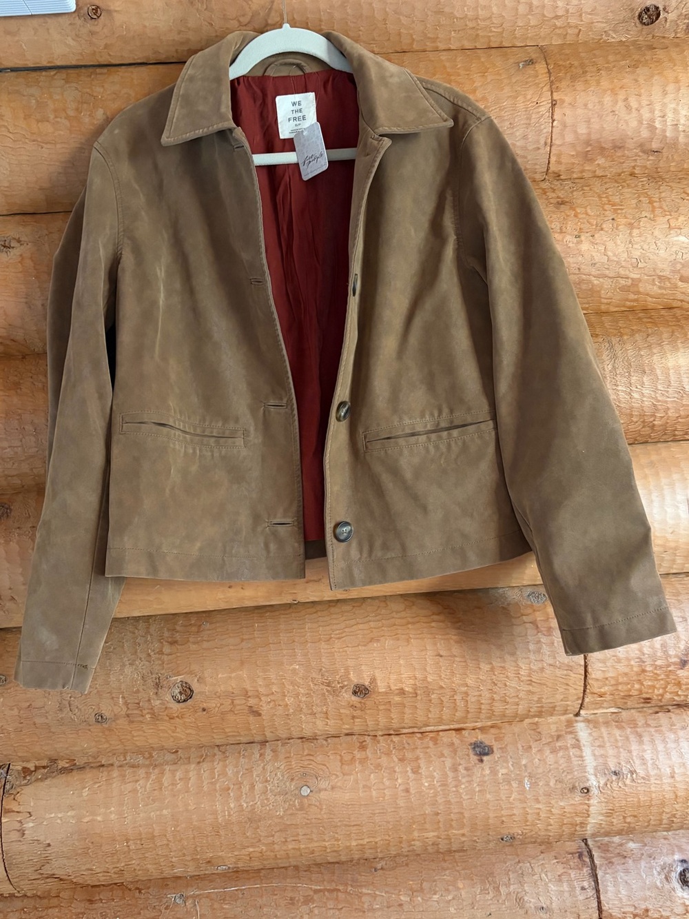 We The Free Tan Suede Button-Front Jacket